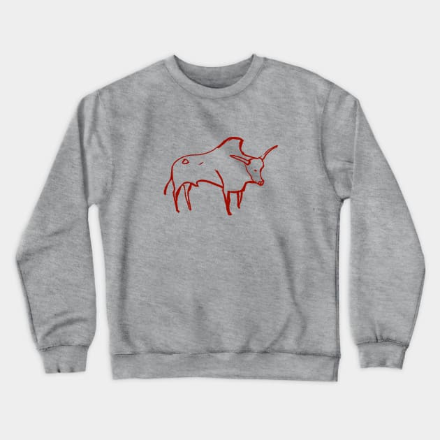 Cave line art of Aurochs in red ink Crewneck Sweatshirt by croquis design